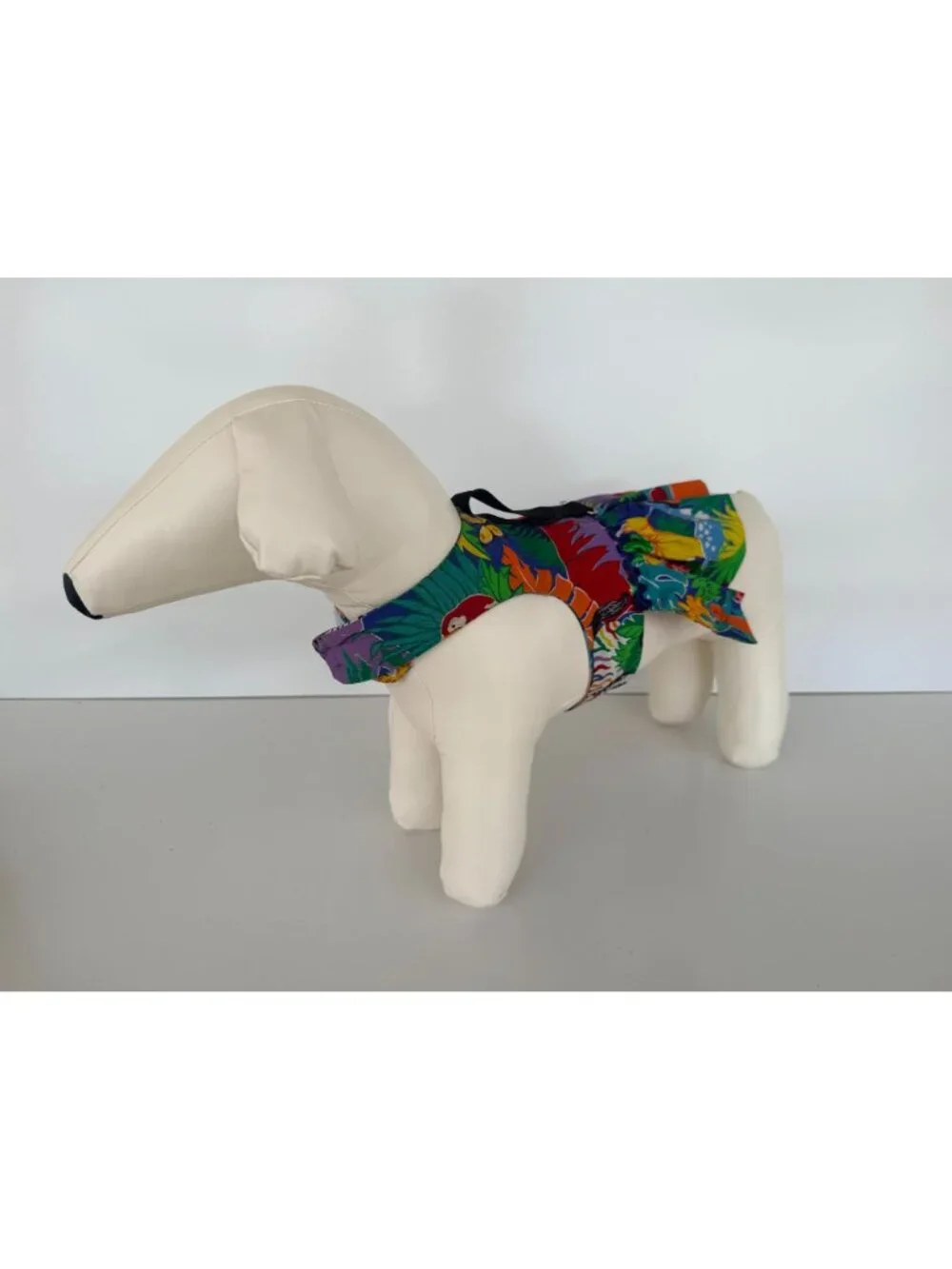 Handmade Small Dog Adjustable Dress Outfit w Harness Colorful Jungle Print